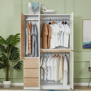 Homeroots 75" White And Natural Combo Dresser With Five Doors & Three Drawers For Stylish Bedroom Storage  Manufactured Wood 568816