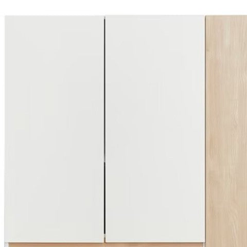 Homeroots 75" White And Natural Combo Dresser With Five Doors & Three Drawers For Stylish Bedroom Storage  Manufactured Wood 568816