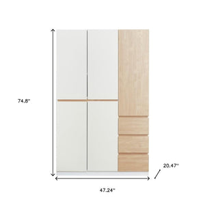 Homeroots 75" White And Natural Combo Dresser With Five Doors & Three Drawers For Stylish Bedroom Storage  Manufactured Wood 568816