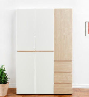 Homeroots 75" White And Natural Combo Dresser With Five Doors & Three Drawers For Stylish Bedroom Storage  Manufactured Wood 568816