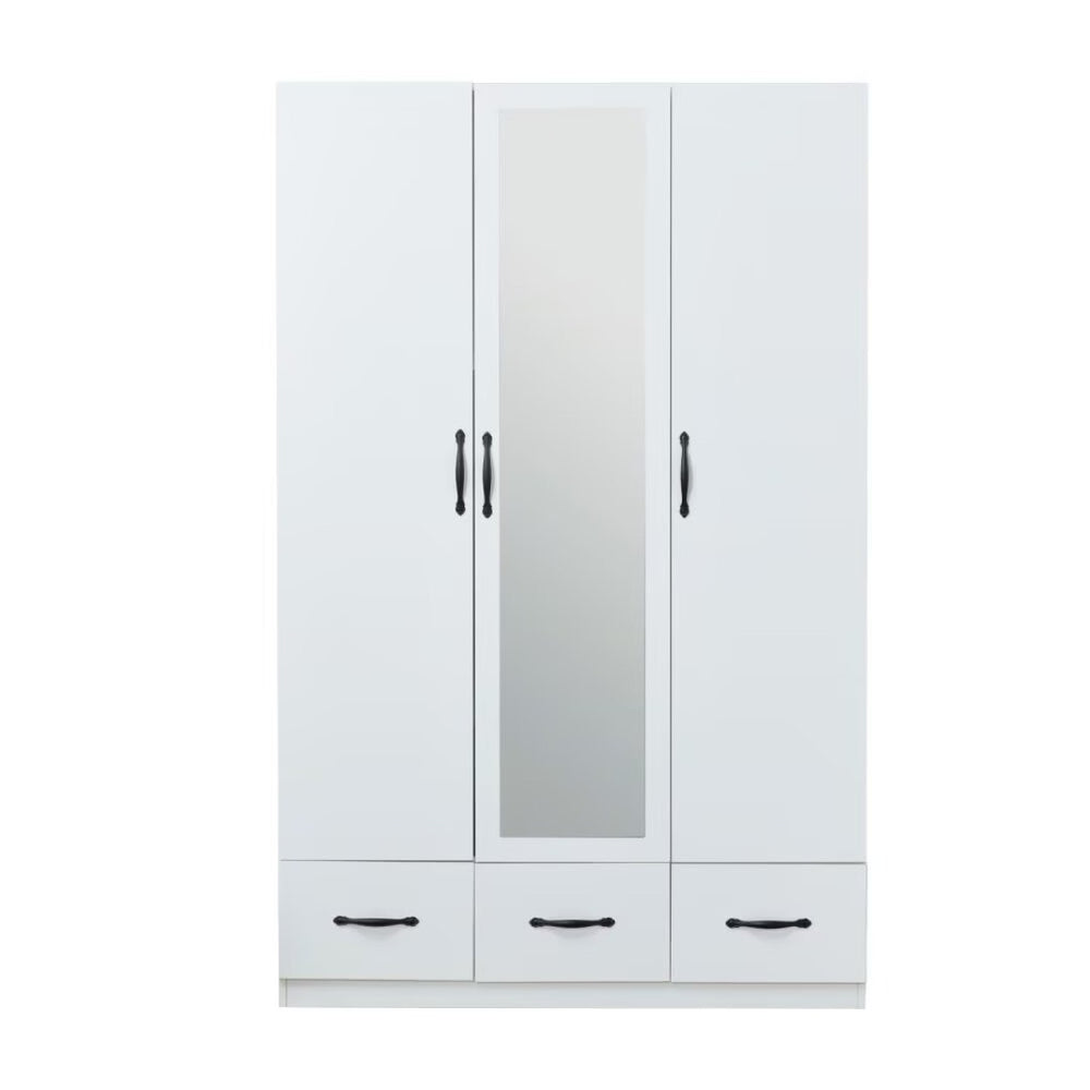 HomeRoots 74" White Mirrored Combo Dresser with 3 Doors & 3 Drawers - Elegant Storage Solution for Your Bedroom 568817