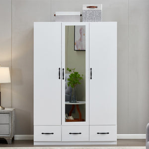 HomeRoots 74" White Mirrored Combo Dresser with 3 Doors & 3 Drawers - Elegant Storage Solution for Your Bedroom 568817