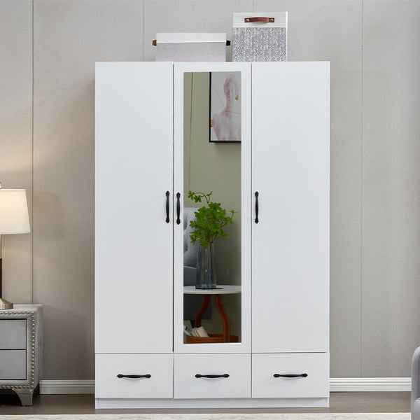 HomeRoots 74" White Mirrored Combo Dresser with 3 Doors & 3 Drawers - Elegant Storage Solution for Your Bedroom 568817
