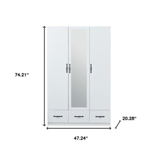 HomeRoots 74" White Mirrored Combo Dresser with 3 Doors & 3 Drawers - Elegant Storage Solution for Your Bedroom 568817