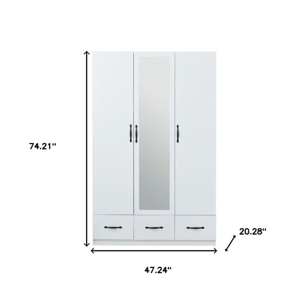 HomeRoots 74" White Mirrored Combo Dresser with 3 Doors & 3 Drawers - Elegant Storage Solution for Your Bedroom 568817