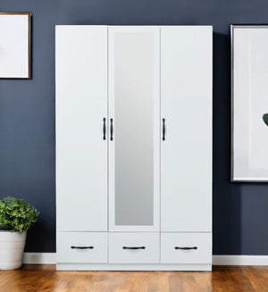 HomeRoots 74" White Mirrored Combo Dresser with 3 Doors & 3 Drawers - Elegant Storage Solution for Your Bedroom 568817