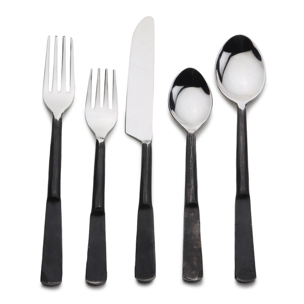 Homeroots Matte Black Stainless Steel Twenty Piece Hand Forged Flatware Set   568825
