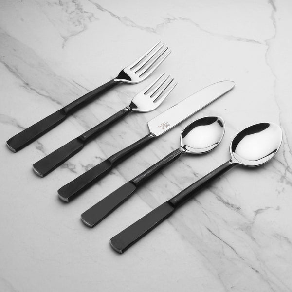 Homeroots Matte Black Stainless Steel Twenty Piece Hand Forged Flatware Set   568825