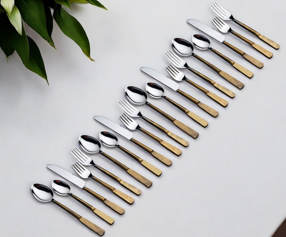 Homeroots Matte Gold Stainless Steel Twenty Piece Hand Forged Flatware Set   568827