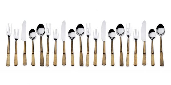 Homeroots Matte Gold Stainless Steel Twenty Piece Hand Forged Flatware Set   568827