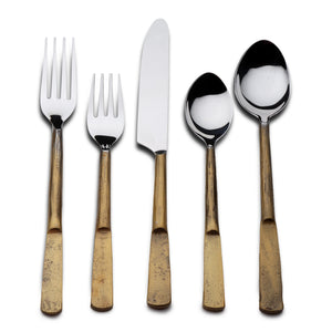 Homeroots Matte Gold Stainless Steel Twenty Piece Hand Forged Flatware Set   568827