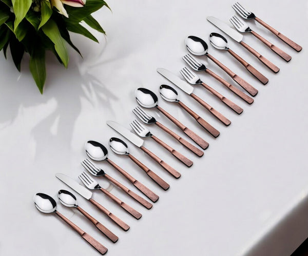 Homeroots Matte Copper Stainless Steel Twenty Piece Hand Forged Flatware Set   568829