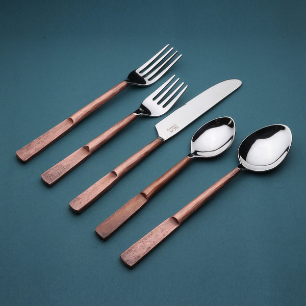 Homeroots Matte Copper Stainless Steel Twenty Piece Hand Forged Flatware Set   568829