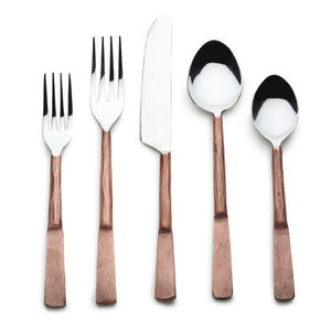 Homeroots Matte Copper Stainless Steel Twenty Piece Hand Forged Flatware Set   568829