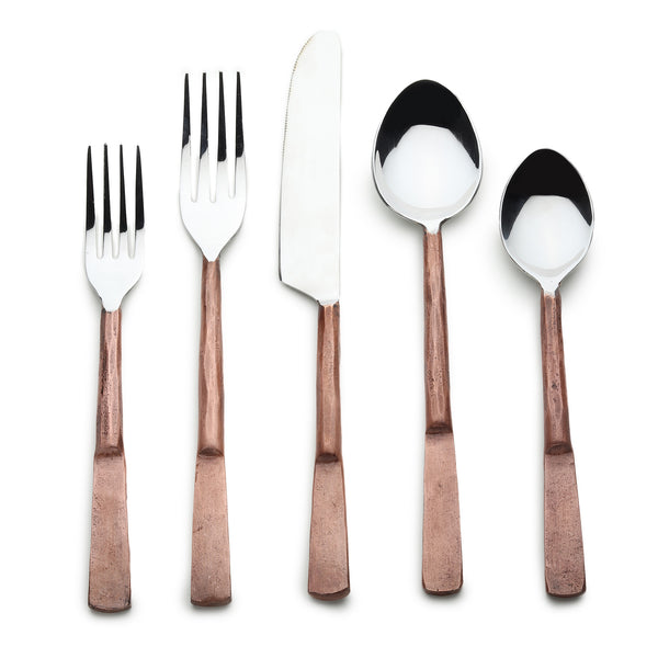 Homeroots Matte Copper Stainless Steel Twenty Piece Hand Forged Flatware Set   568829