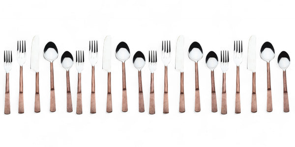 Homeroots Matte Copper Stainless Steel Twenty Piece Hand Forged Flatware Set   568829