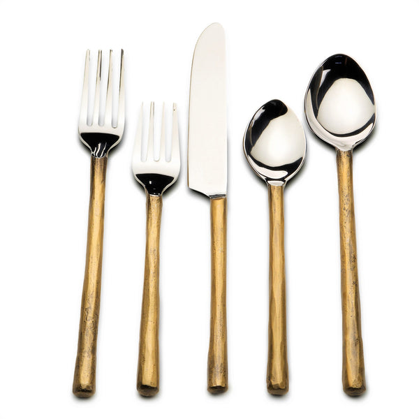 Homeroots Matte Gold Stainless Steel Twenty Piece Hand Forged Flatware Set   568831