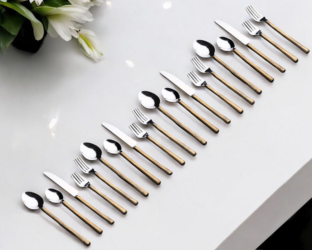 Homeroots Matte Gold Stainless Steel Twenty Piece Hand Forged Flatware Set   568831