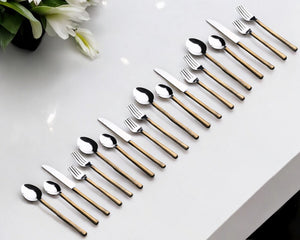 Homeroots Matte Gold Stainless Steel Twenty Piece Hand Forged Flatware Set   568831