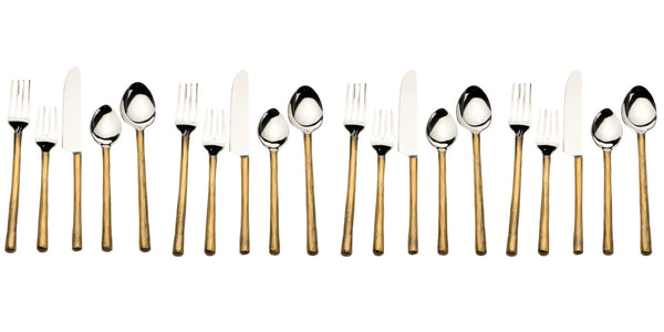Homeroots Matte Gold Stainless Steel Twenty Piece Hand Forged Flatware Set   568831