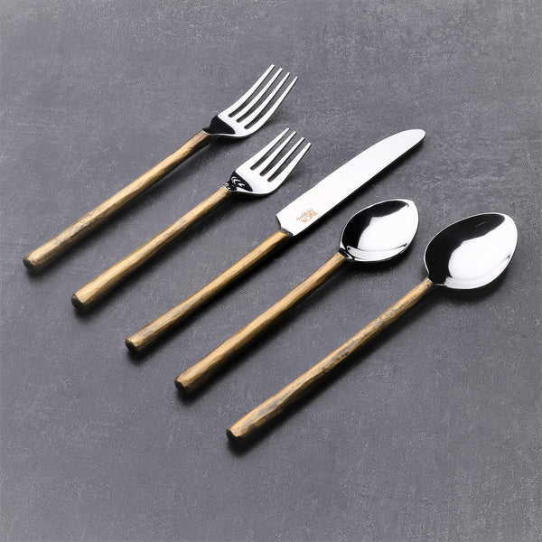 Homeroots Matte Gold Stainless Steel Twenty Piece Hand Forged Flatware Set   568831