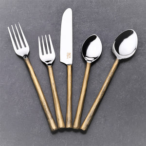 Homeroots Matte Gold Stainless Steel Twenty Piece Hand Forged Flatware Set   568831
