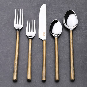 Homeroots Matte Gold Stainless Steel Twenty Piece Hand Forged Flatware Set   568831