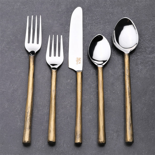 Homeroots Matte Gold Stainless Steel Twenty Piece Hand Forged Flatware Set   568831