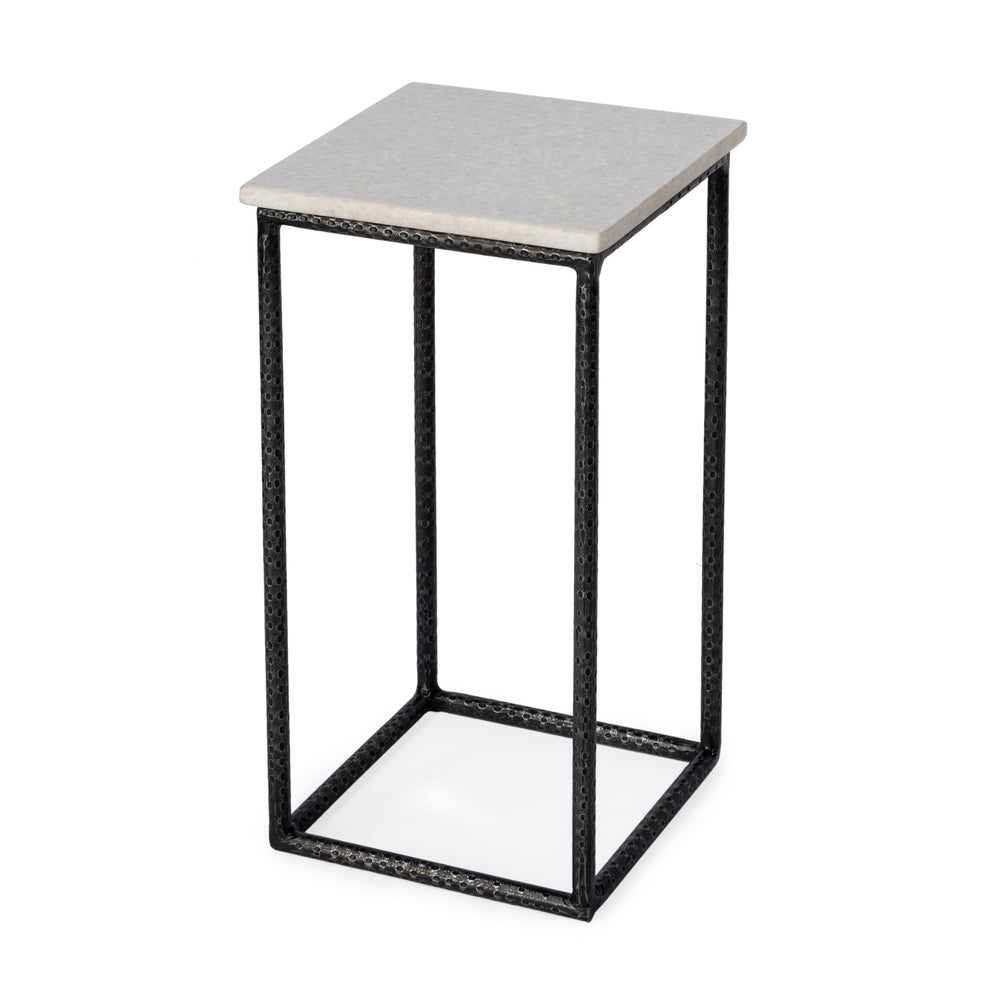 Butler Specialty Mabel Marble Accent Table With Hammered Iron Base - Stylish Addition For Your Living Room Decor White And Black Iron,Marble 5688389-butler