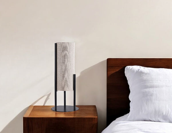 Homeroots 22" Black Metal Bedside Lamp With Beige Cylinder Shade   568838