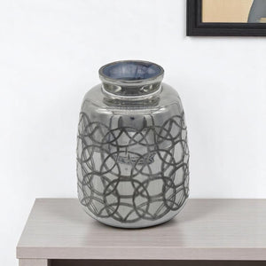 Homeroots 9" Dark Gray Geometric Etched Glass Table Vase – Modern Decor For Elegant Floral Displays & Artistry  Glass 568841