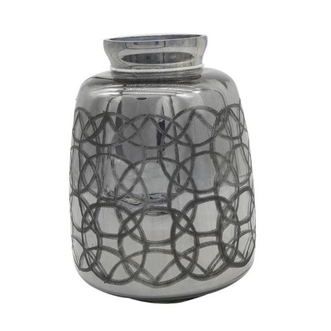 Homeroots 9" Dark Gray Geometric Etched Glass Table Vase – Modern Decor For Elegant Floral Displays & Artistry  Glass 568841