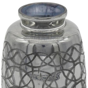 Homeroots 9" Dark Gray Geometric Etched Glass Table Vase – Modern Decor For Elegant Floral Displays & Artistry  Glass 568841