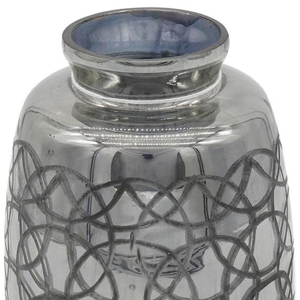 Homeroots 9" Dark Gray Geometric Etched Glass Table Vase – Modern Decor For Elegant Floral Displays & Artistry  Glass 568841