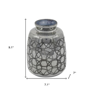 Homeroots 9" Dark Gray Geometric Etched Glass Table Vase – Modern Decor For Elegant Floral Displays & Artistry  Glass 568841