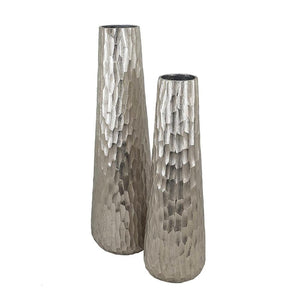 HomeRoots Set of Two Elegant Silver Textured Cast Aluminum Vases for Stylish Home Decor and Floral Displays 568842