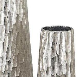 HomeRoots Set of Two Elegant Silver Textured Cast Aluminum Vases for Stylish Home Decor and Floral Displays 568842