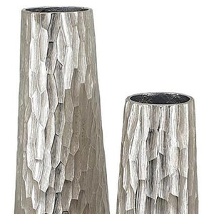 HomeRoots Set of Two Elegant Silver Textured Cast Aluminum Vases for Stylish Home Decor and Floral Displays 568842