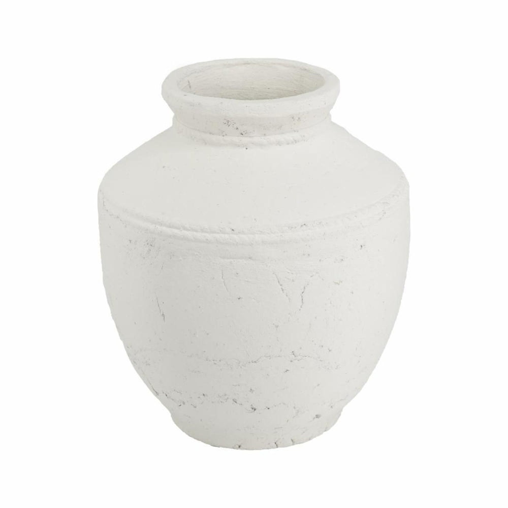HomeRoots 14" Hand-Painted White Terracotta Round Jug Vase – Vintage Coastal Charm for Home Décor & Gifts 568849