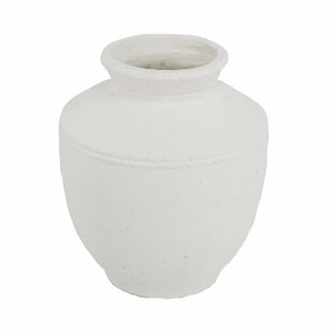 HomeRoots 16" White Terracotta Round Jug Vase - Hand-Painted Coastal Charm for Timeless Home Decor Accents 568850