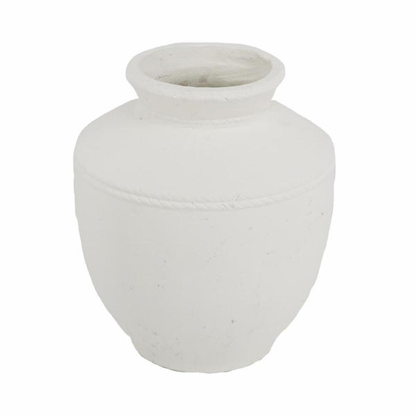 HomeRoots 16" White Terracotta Round Jug Vase - Hand-Painted Coastal Charm for Timeless Home Decor Accents 568850