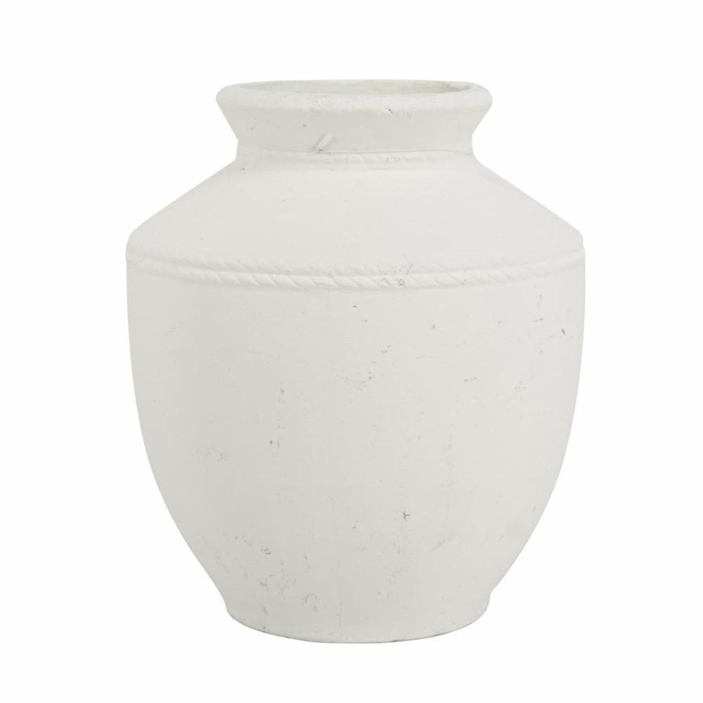 HomeRoots 16" White Terracotta Round Jug Vase - Hand-Painted Coastal Charm for Timeless Home Decor Accents 568850