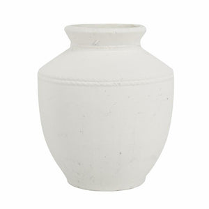 HomeRoots 16" White Terracotta Round Jug Vase - Hand-Painted Coastal Charm for Timeless Home Decor Accents 568850