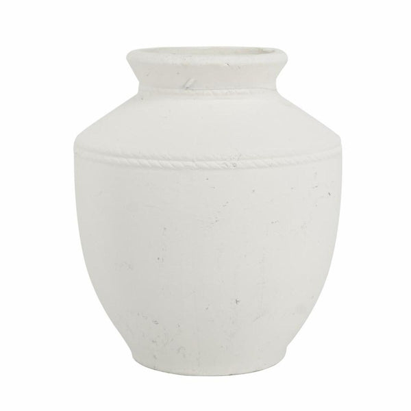 HomeRoots 16" White Terracotta Round Jug Vase - Hand-Painted Coastal Charm for Timeless Home Decor Accents 568850