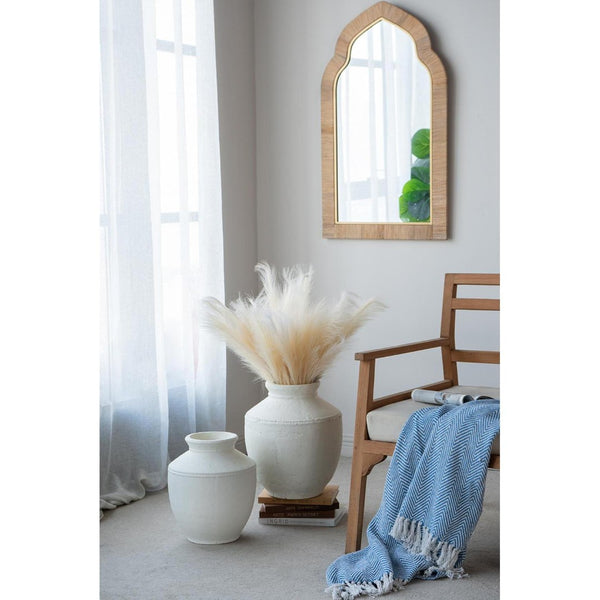 HomeRoots 16" White Terracotta Round Jug Vase - Hand-Painted Coastal Charm for Timeless Home Decor Accents 568850