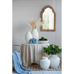 HomeRoots 16" White Terracotta Round Jug Vase - Hand-Painted Coastal Charm for Timeless Home Decor Accents 568850