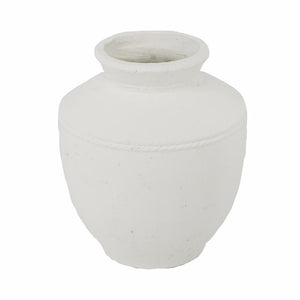 HomeRoots 16" White Terracotta Round Jug Vase - Hand-Painted Coastal Charm for Timeless Home Decor Accents 568850