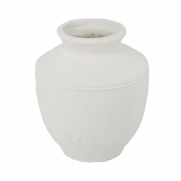 HomeRoots 16" White Terracotta Round Jug Vase - Hand-Painted Coastal Charm for Timeless Home Decor Accents 568850
