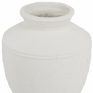HomeRoots 16" White Terracotta Round Jug Vase - Hand-Painted Coastal Charm for Timeless Home Decor Accents 568850