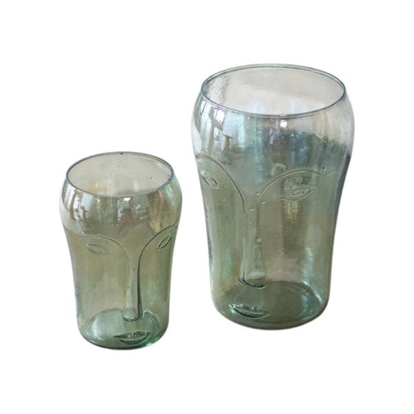 HomeRoots Set of Two Light Green Glass Vases with Modern Abstract Faces - Artistic Decor for Any Space 568860